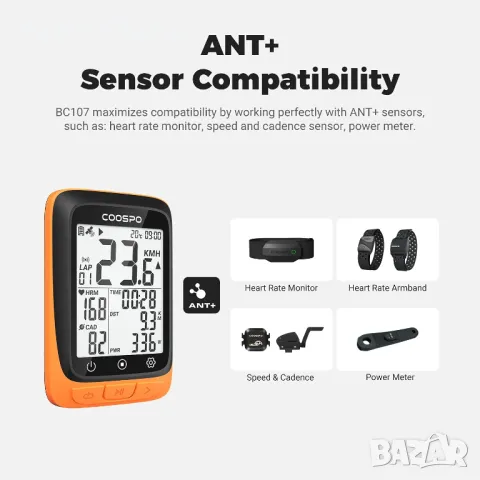 Coospo GPS вело- компютър с Bluetooth/ANT+, снимка 4 - Части за велосипеди - 48548293