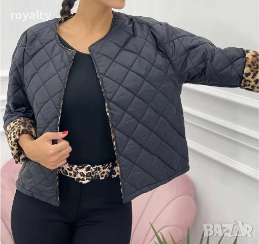 Дамско черно яке с ефектни тигрови ръкави