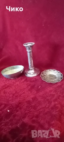 малки посребрени съдчета и свещник, снимка 6 - Антикварни и старинни предмети - 53141105