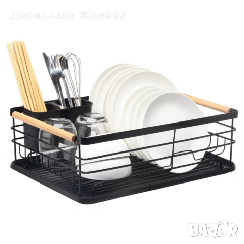 Компактен сушилник за съдове с отцеждаща табла Cheffinger – метален, 43 x 32 x 14 см, модерен дизайн