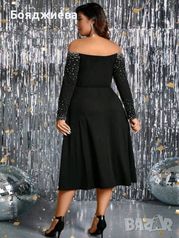 Черна рокля с цепка, ХЛ, снимка 2 - Рокли - 52676971