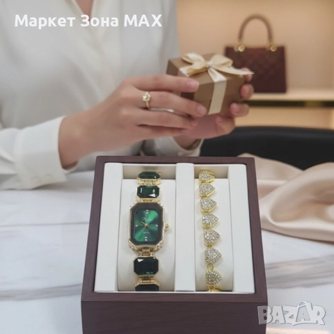 Дамски комплект часовник с кварцов механизъм и гривна, снимка 3 - Дамски - 52933436