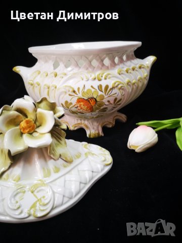 Made in Italy, винтидж порцеланова бонбонера, ръчно изработена , снимка 11 - Декорация за дома - 41745078