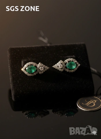Обеци с Изумруди и Диаманти., снимка 6 - Обеци - 49572070