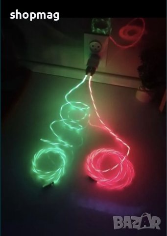 Кабел за бързо зареждане с LED осветление iPhone/Type-C/Micro Usb, снимка 2 - USB кабели - 40491462