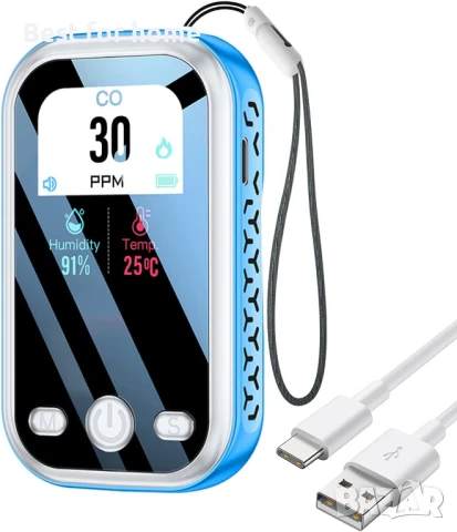 UPEVYLS Преносим детектор за въглероден оксид с голям цветен екран 