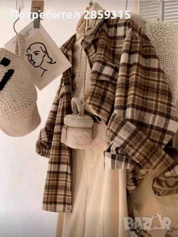 Дамска риза на каре в кафяв цвят - размер M