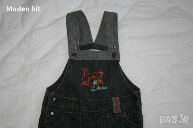 Kitchoun дънков гащеризон с памучна подплата, размер 9-12 м., снимка 2 - Бебешки гащеризони - 50871581