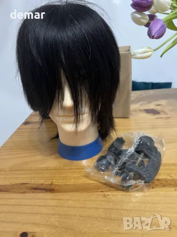 Мъжка глава за практикуване на подстригване с гъста коса, 100% човешка коса, черна коса, 33 см, снимка 9 - Фризьорски принадлежности - 50321782