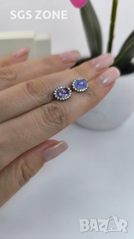 Сребърни обеци с естествен танзанит., снимка 7 - Обеци - 52876971