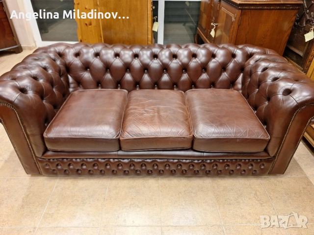 Диван тройка CHESTERFIELD естествена кожа , снимка 5 - Дивани и мека мебел - 51711411