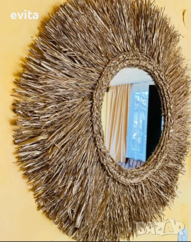 Бохо огледало от рафия. Ръчна изработка! , снимка 6 - Огледала - 47422953