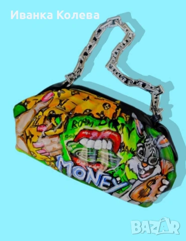 Ръчно рисувана рокля и чанта, снимка 4 - Рокли - 53716599