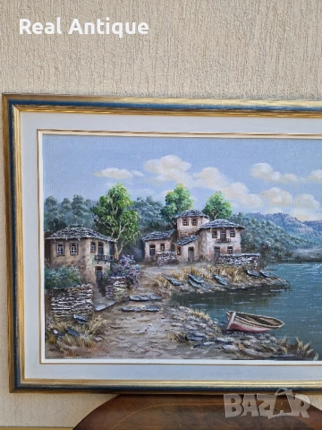 Превъзходна голяма антикварна авторска картина масло върху платно , снимка 7 - Картини - 51179900