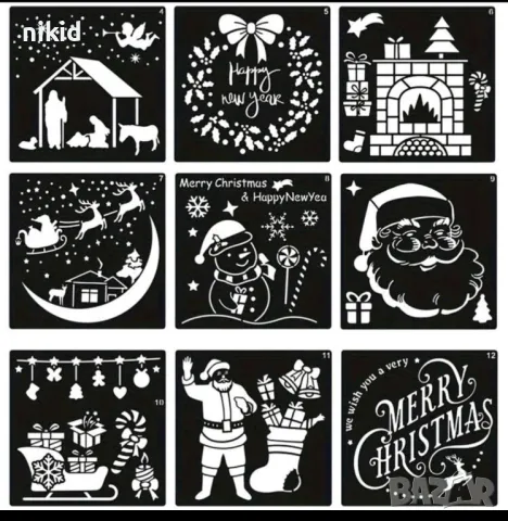 12 вида Коледен Коледни стенсил шаблон спрей за торта украса кекс декорация scrapbooking, снимка 2 - Други - 49473052