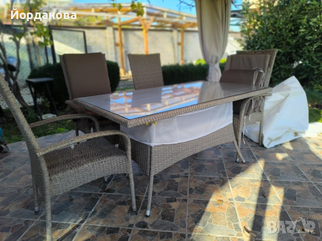 Градинска маса и столове имитация ратан, снимка 7 - Градински мебели, декорация  - 53829614