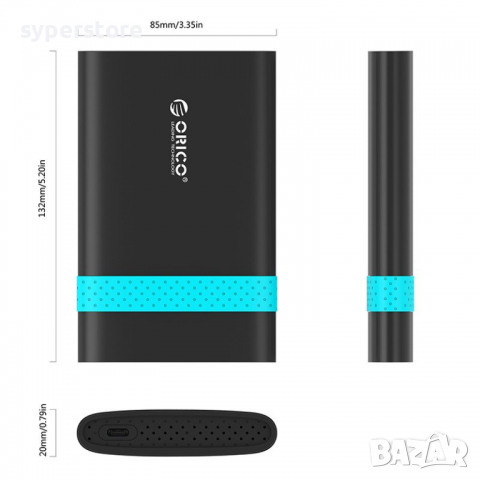 Външна Кутия за Хард диск 2.5" HDD/SSD USB3.1 Type-C Gen2 Orico 2538C3-BK-BP, снимка 2 - Друга електроника - 36397586