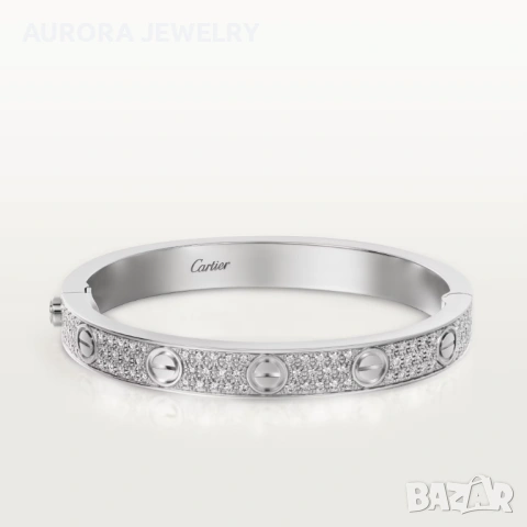 CARTIER Love Paved Silver Classic Diamonds Гривна с Отверка, снимка 9 - Гривни - 53029556