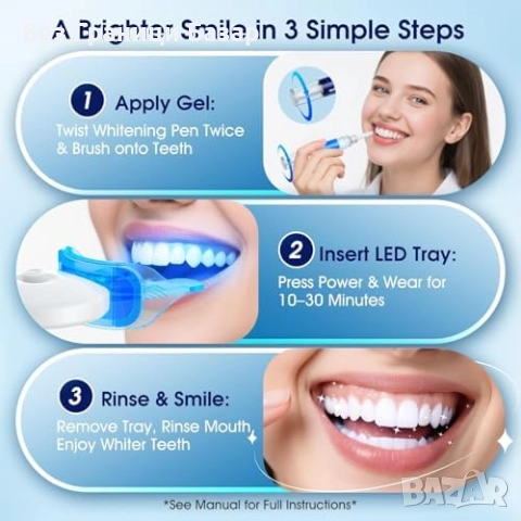 Нов Комплект за избелване на зъби у дома LED PAP 35% за чувствителни зъби, снимка 4 - Други - 52828145