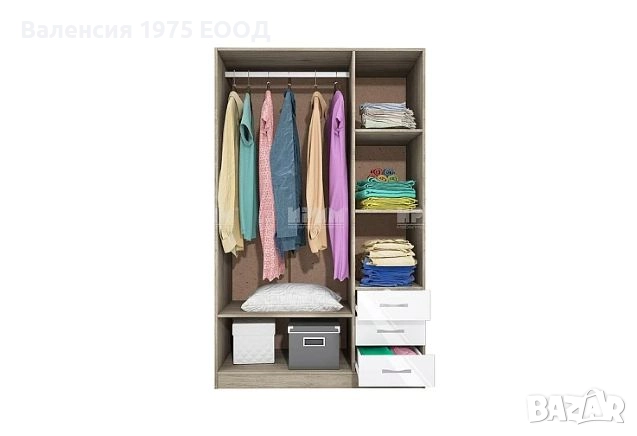 Трикрил гардероб с чекмеджета Сити 1028 сонома, орех или комбинация бяло/ арвен, снимка 12 - Гардероби - 46495213