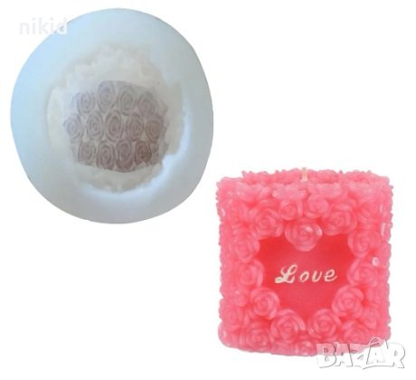 Цилиндър от рози розички LOVE силиконов молд форма свещ декор гипс сапун шоколад, снимка 7 - Форми - 40352497