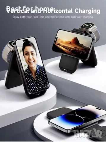 3 в 1 Безжично магнитно зарядно Meoligr за Apple серия, сгъваемо за пътуване , снимка 3 - Безжични зарядни - 51262898