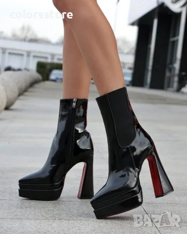 Боти на ток - черен лак и ластик - YSV5, снимка 2 - Дамски боти - 48457887
