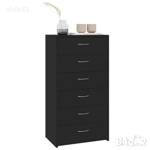 vidaXL Бюфет с 6 чекмеджета, черен, 50x34x96 см, инженерно дърво, снимка 3 - Бюфети - 56147767