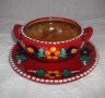 Купа за супа с чиния/подложка Gmundner Keramik made in Austria глазирана керамика, ръчно рисувана, снимка 1 - Чинии - 44313259