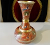 Приказна бронзова ваза,цветен клетъчен емайл,пауни,цветя. , снимка 7