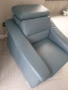 Немски кожен офис фотьойл/светло син-естесвена кожа/подвижна облегалка/стол 110x100x90см, снимка 5