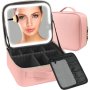 Куфар за грим с огледало и LED осветление - розов цвят или черен цвят в два размера