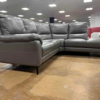 Сив ъглов кожен диван "Lucca", снимка 6 - Дивани и мека мебел - 40780228