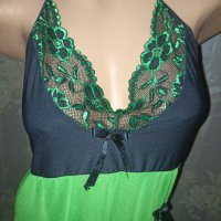 Секси къса нощничка от тюл в зелено и черно L, снимка 4 - Бельо - 42095084