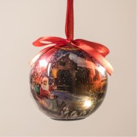 2 броя Светеща Коледна топка Дядо Коледа с шейна с 6 LED светлини, 7.5см, снимка 1 - Други стоки за дома - 42688611