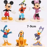 6 бр Мики Мини Маус Mickey Minnie Disney пластмасови фигурки на бяла стойка за украса торта и игра, снимка 1 - Фигурки - 44405038