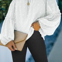 Дамска блуза с паднало деколте и принт на точки, снимка 2 - Блузи с дълъг ръкав и пуловери - 40544136