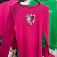 Дамски блузи 5 цвята сърце кристали рипс  , снимка 7 - Блузи с дълъг ръкав и пуловери - 42722167