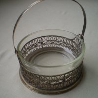 Винтидж кошница филигран със стъкло маркирана ЮММЕТ, снимка 1 - Други ценни предмети - 41819208