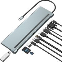 USB C докинг станция, USB C хъб, троен монитор USB тип C към DP HDMI VGA адаптер, снимка 1 - Друга електроника - 41096619