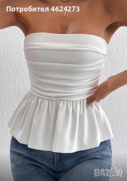 Бял кроп топ потник без презрамки гол гръб, снимка 1