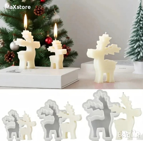 3 броя комплект елен елени Дълбок силиконов молд форма за свещи гипс сапун смола фондан шоколад , снимка 1