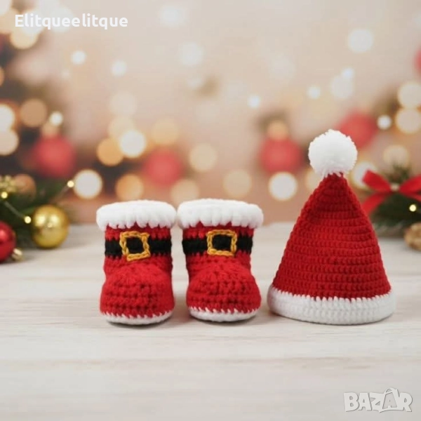 плетена коледна шапка и ботуши , снимка 1