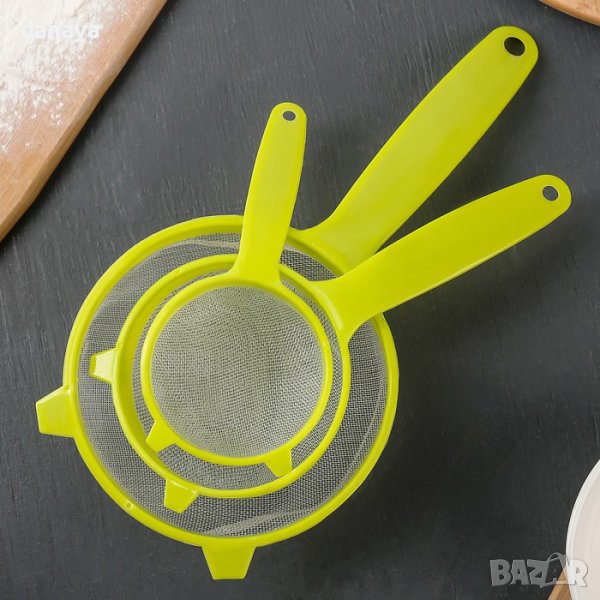 3831 Комплект кухненски цедки сито с дръжка, 3 броя, снимка 1
