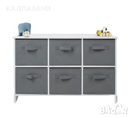 Дървен Скрин с 6 Текстилни Чекмеджета за Съхранение, Шкаф, Органайзер, Секция - WHITE/GREY, снимка 1