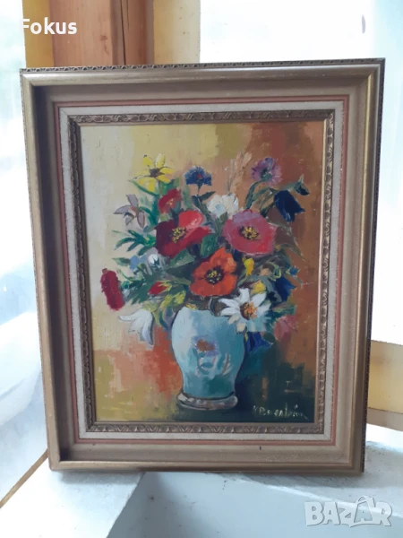 Прекрасна картина масло на платно - кожа подпис рамка, снимка 1