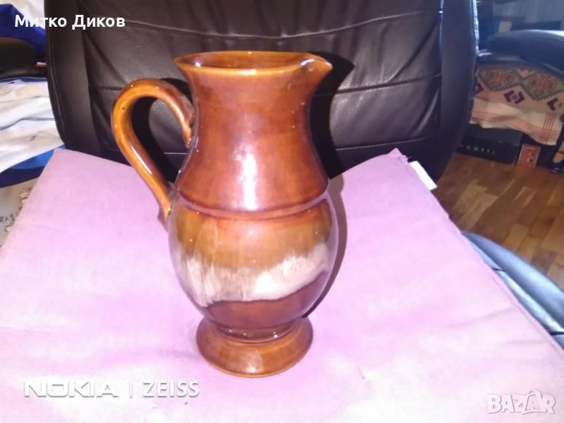 Кафява керамична кана кафяво сива от соца на Троян произд.Н-220мм и фи долу 76мм и горе 95мм, снимка 1