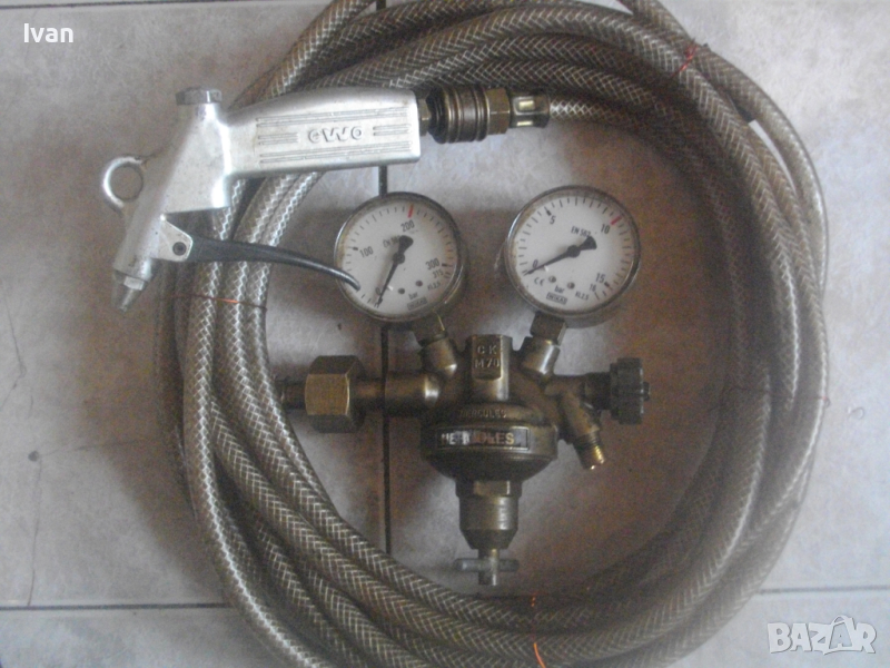 EWO-Немски Профи Пистолет почистване ръжда с въздух от компресор Комплект-10м Маркуч/Редуцир Вентил, снимка 1