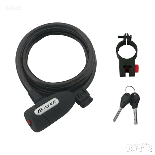 Заключващо устройство за велосипед с ключ FORCE LUX 150см/10мм +Държач, снимка 1