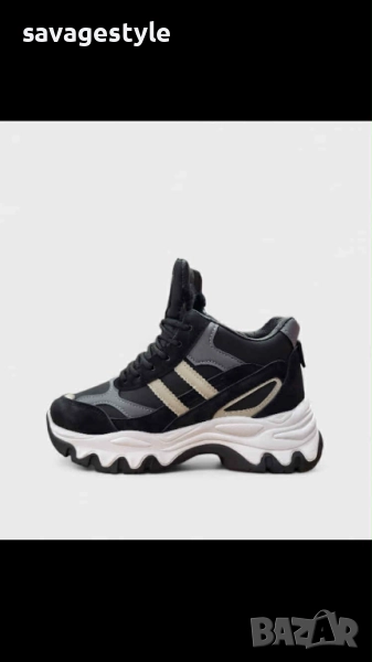 Дамски обувки с висока подметка черно и сиво , снимка 1